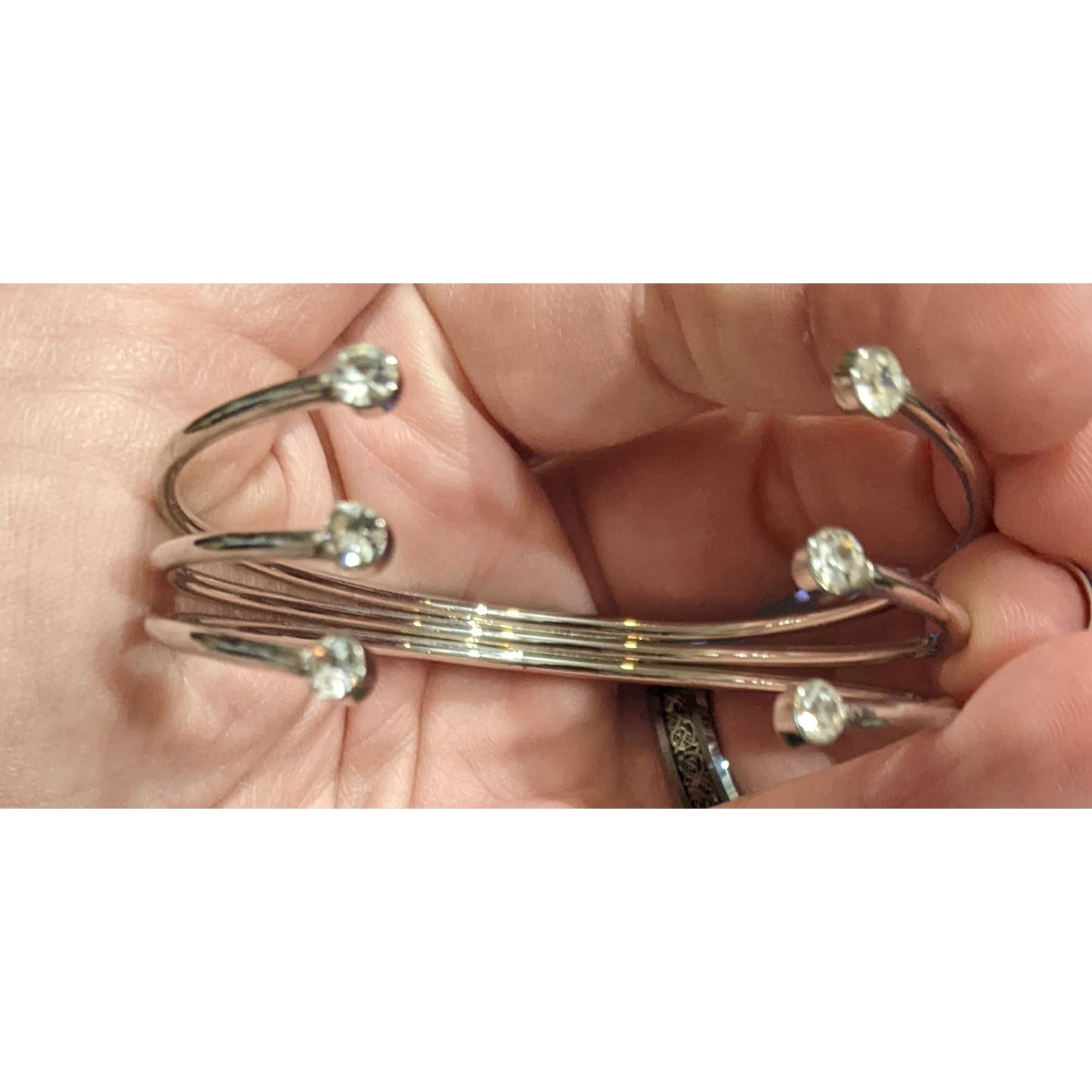 Silver Rhinestone Open Cuff Bangle Bracelet