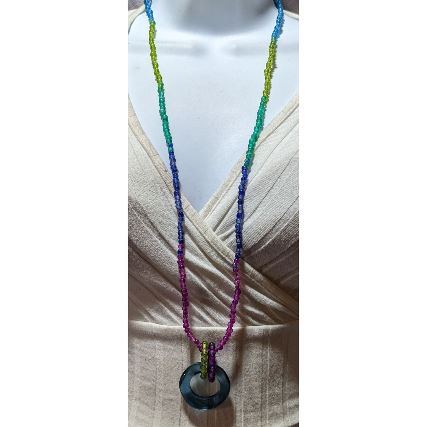 Vintage 80s Liz Claiborne Rainbow Glass Necklace