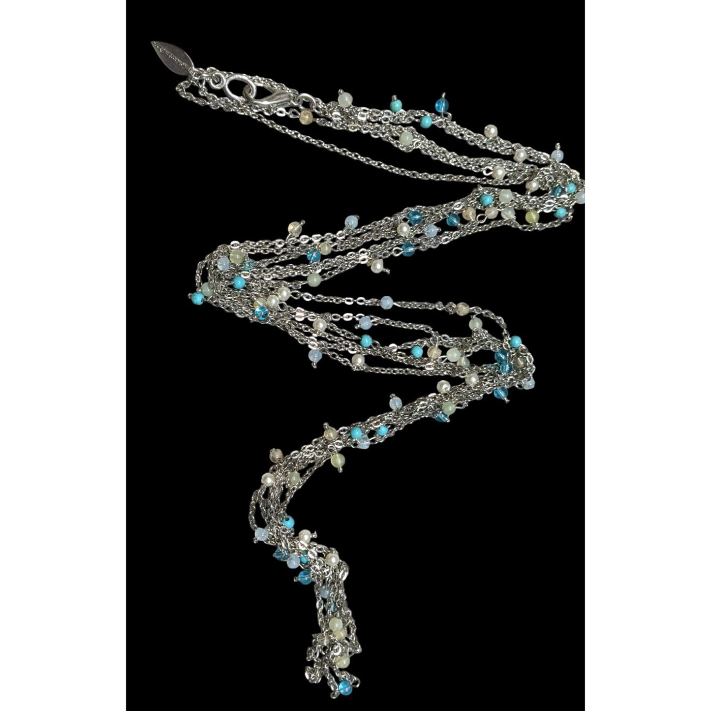 Vintage 90s Coldwater Creek Layered Chain And Charm Necklace Blue And Silver TOne