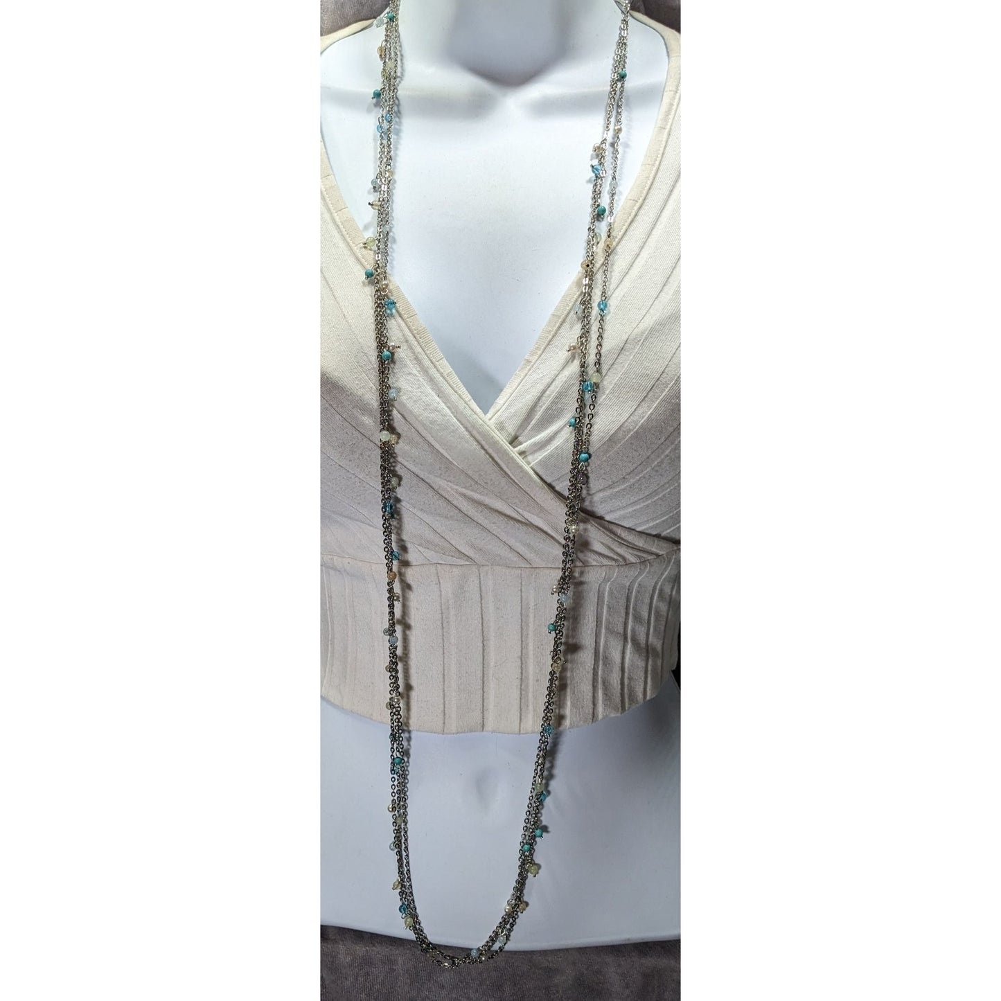 Vintage 90s Coldwater Creek Layered Chain And Charm Necklace Blue And Silver TOne