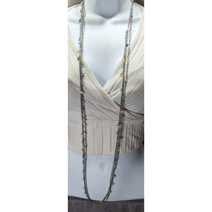 Vintage 90s Coldwater Creek Layered Chain And Charm Necklace Blue And Silver TOne