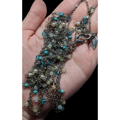 Vintage 90s Coldwater Creek Layered Chain And Charm Necklace Blue And Silver TOne