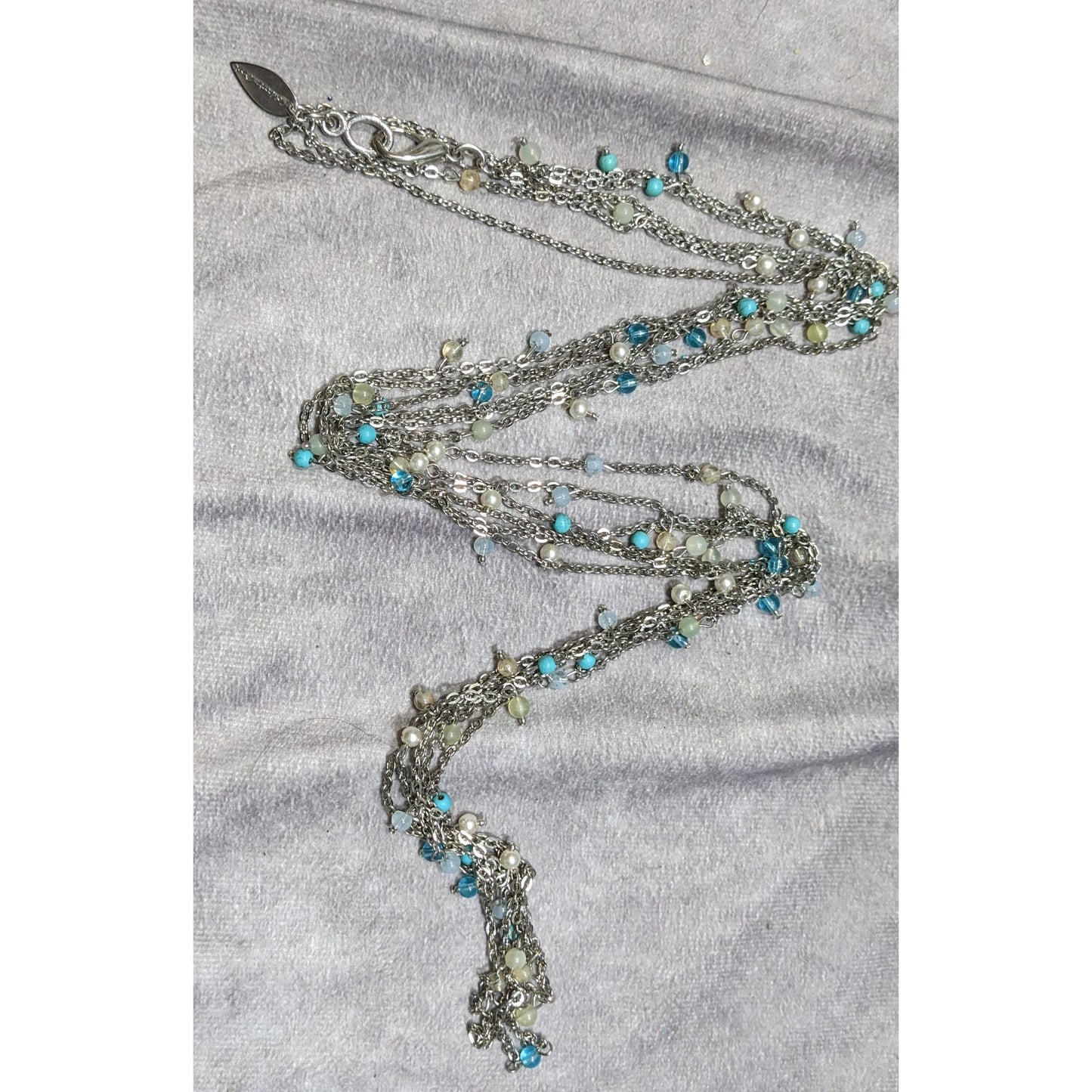 Vintage 90s Coldwater Creek Layered Chain And Charm Necklace Blue And Silver TOne