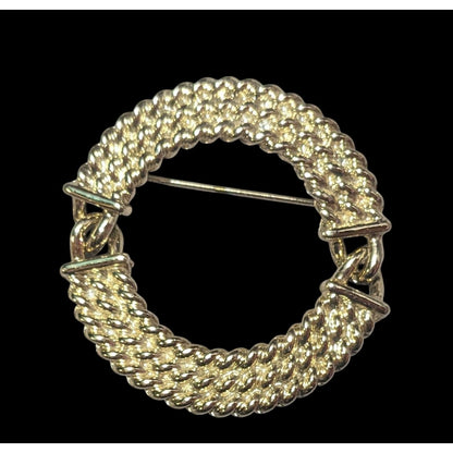 Vintage Textured Articulated Gold Tone Braided Wreath Brooch