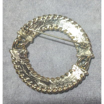 Vintage Textured Articulated Gold Tone Braided Wreath Brooch