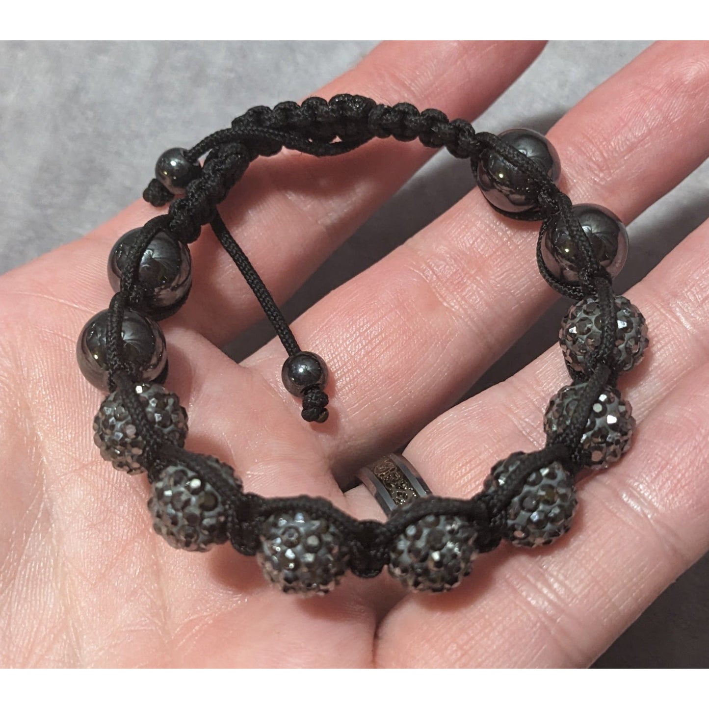 Rhinestone Hematite Macrame Bracelet