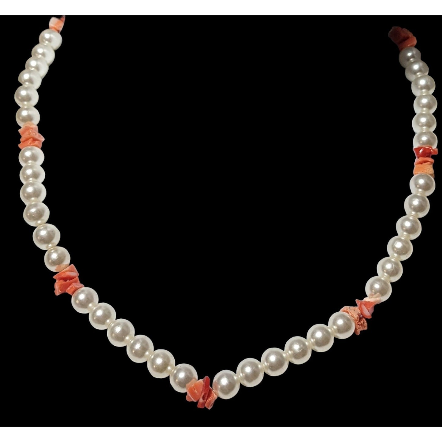 White Faux Pearl Beaded Coral Chip Necklace