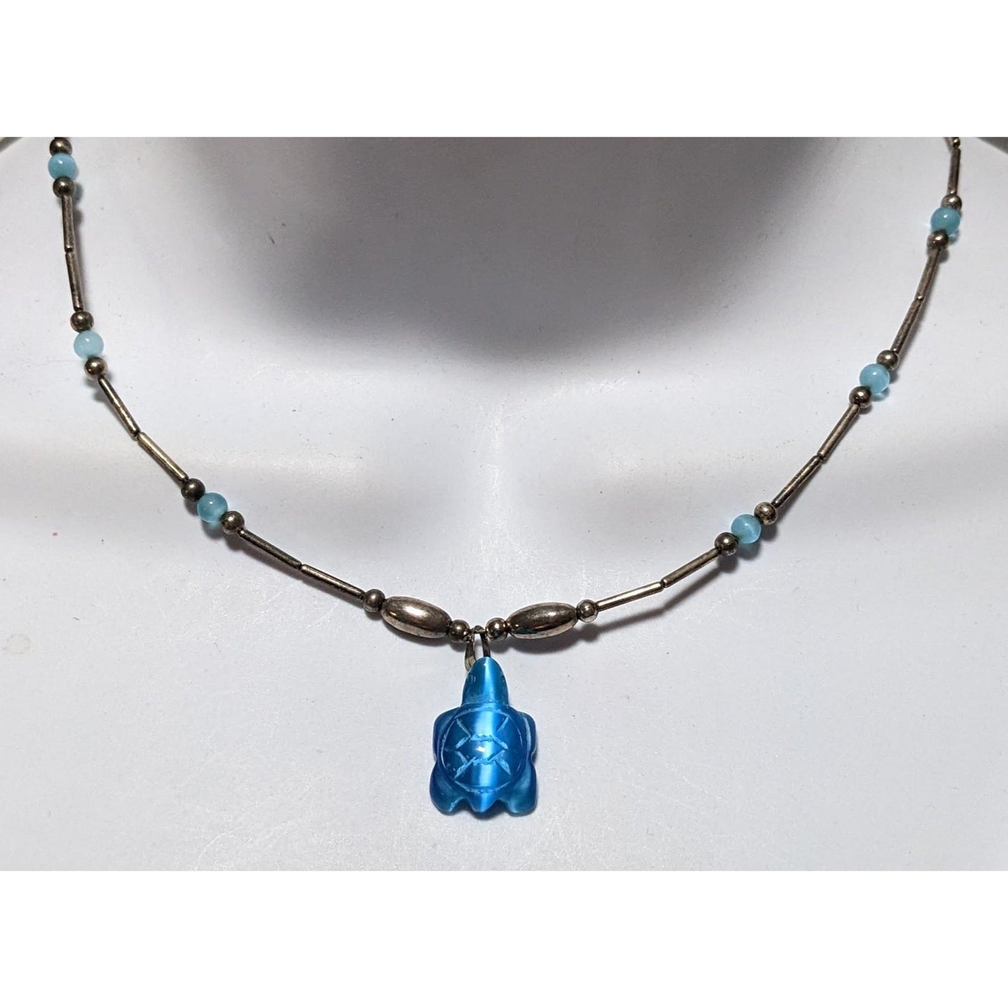 Vintage 90s Blue And Silver Turtle Necklace