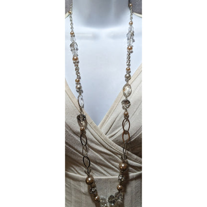 Glam Faceted Glass Pearl Beaded Necklace