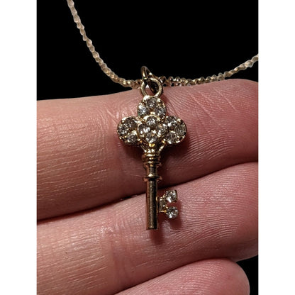 Minimalist Glam Gold Rhinestone Key Necklace