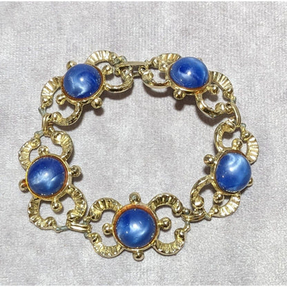 Vintage Art Nouveau Gold And Blue Gemmed Bracelet