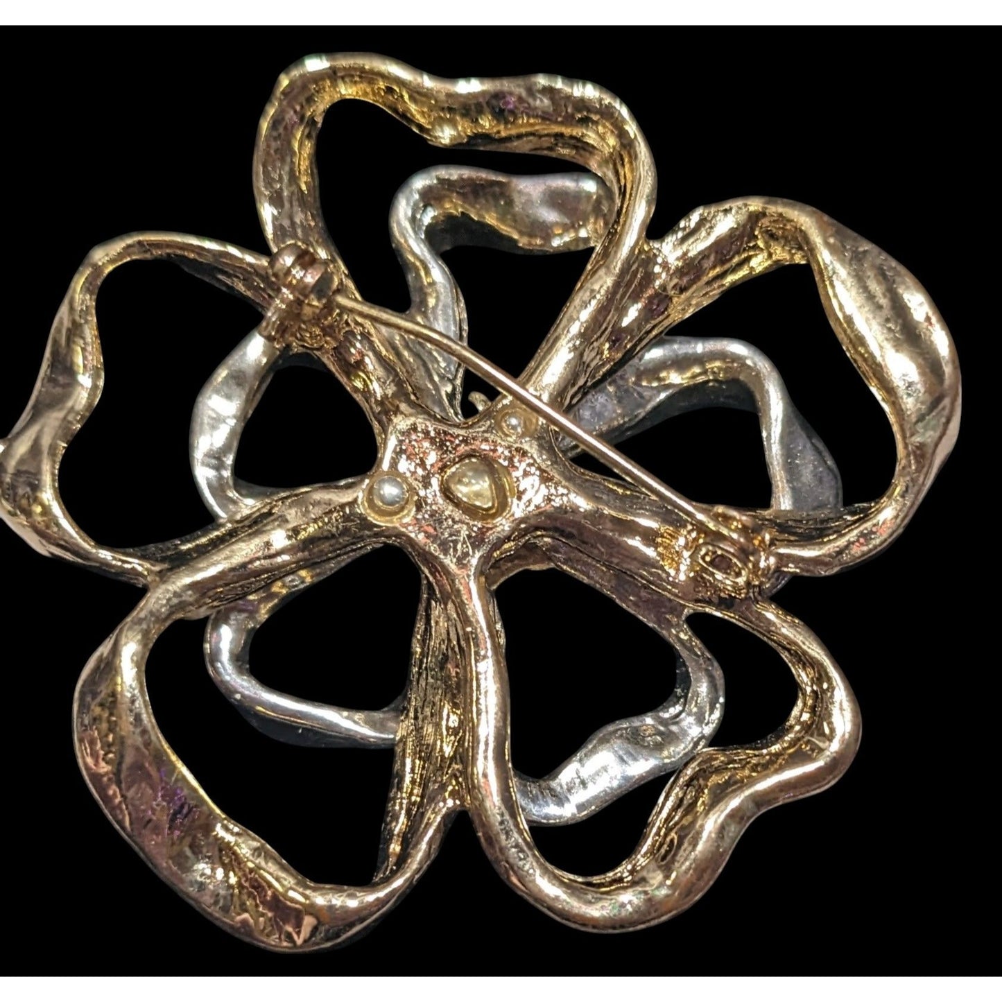 Vintage Macy's Holiday Lane Silver And Gold Tone Floral Brooch
