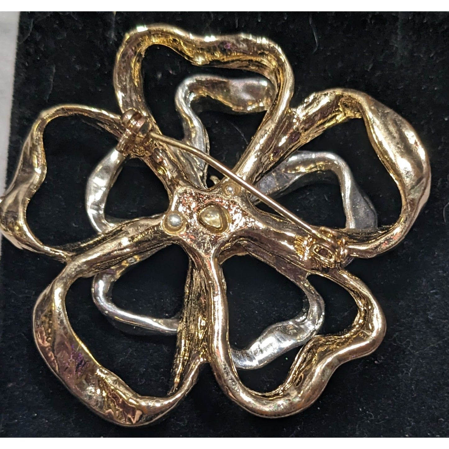 Vintage Macy's Holiday Lane Silver And Gold Tone Floral Brooch