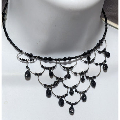 Gothic Beaded Cascade Coil Wire Necklace