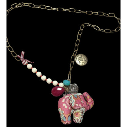 Cottagecore Pink Plush Elephant Necklace