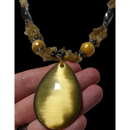 Yellow Gemstone Cateye Necklace