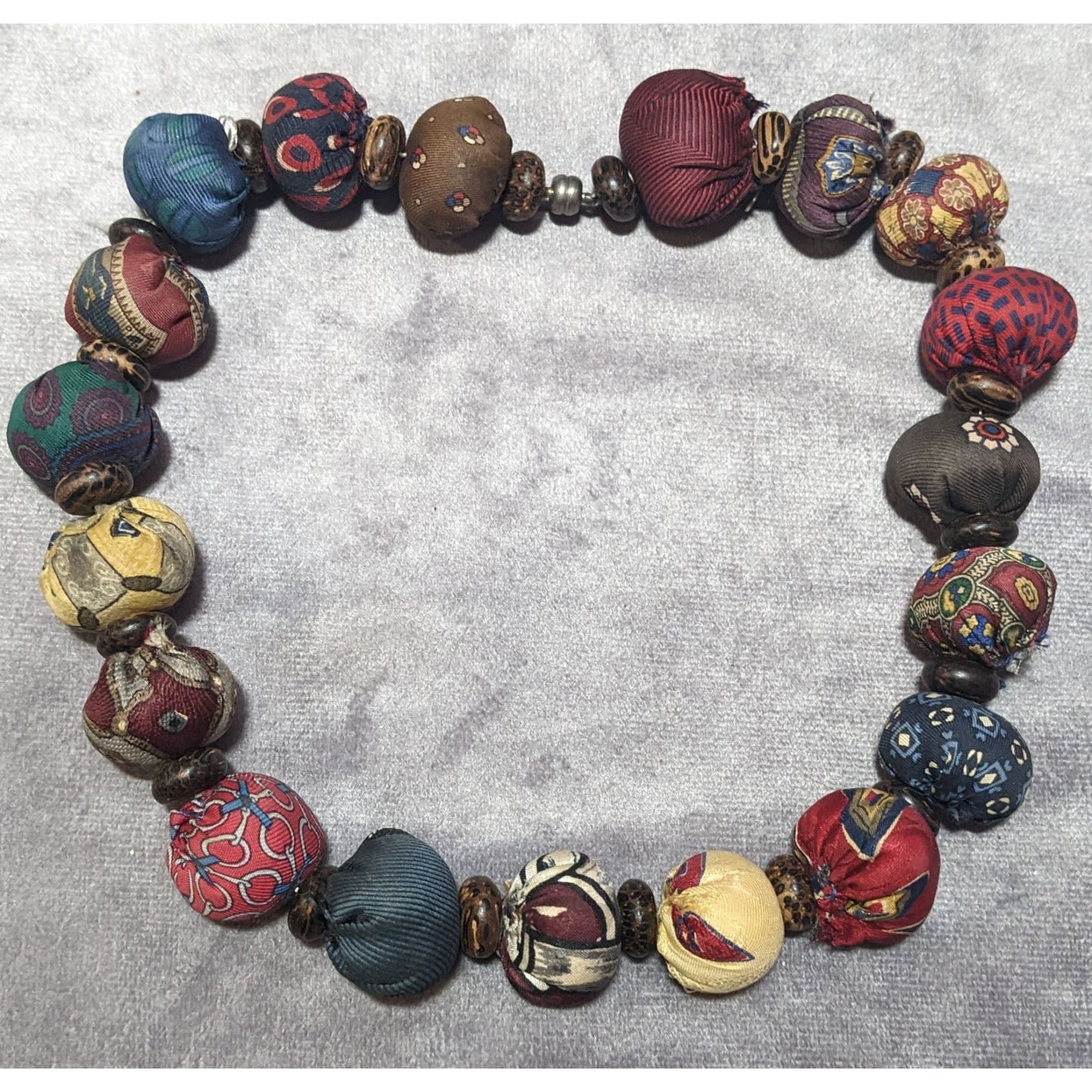 Vintage Rustic Silk Kantha Nut Earth Tone Necklace