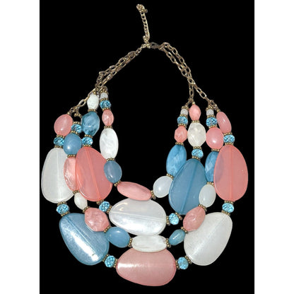 Chunky Pink Blue And White Statement Necklace