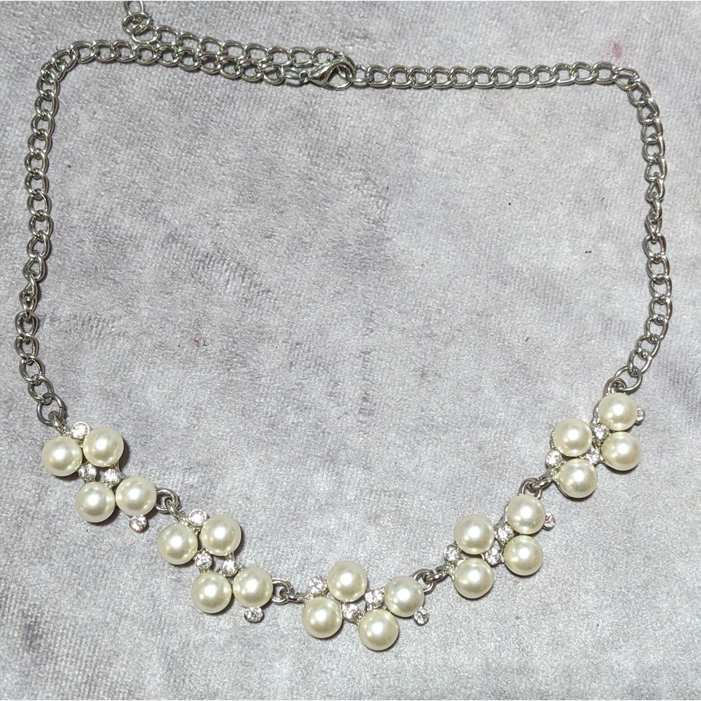 Rhinestone Pearl Cluster Bridal Necklace