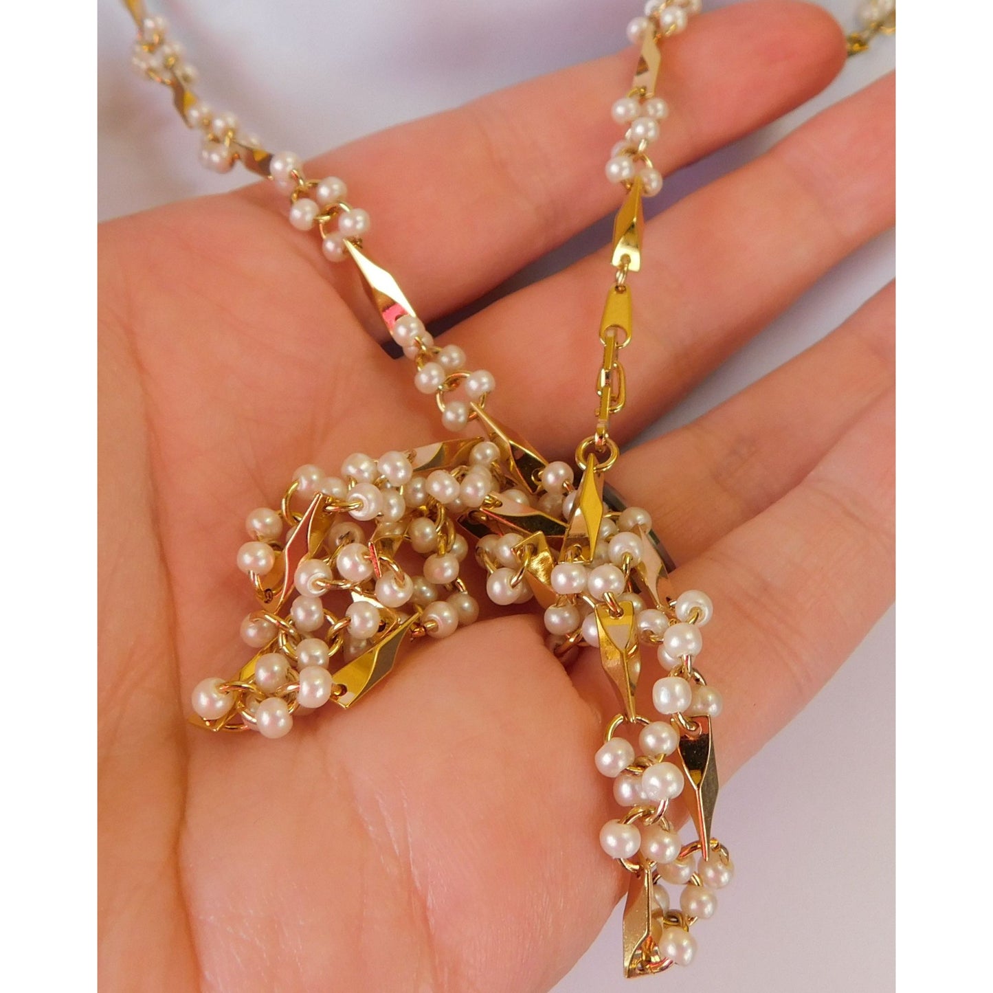 Gold Pearl Floral Necklace