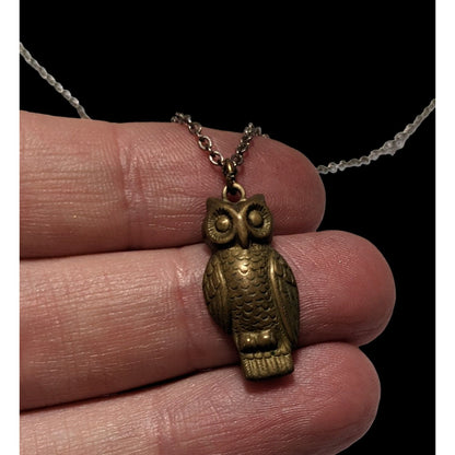 Vintage Minimalist Antiqued Gold Owl Necklace