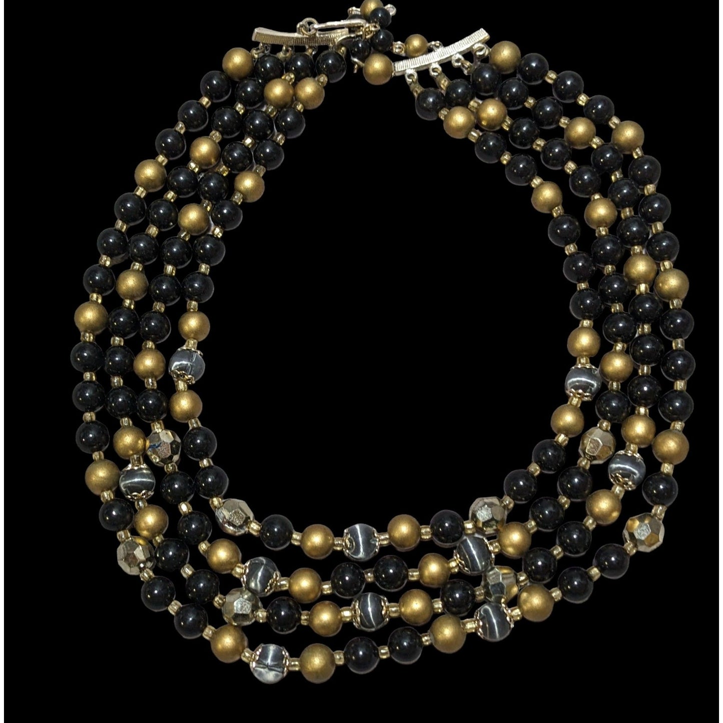 Vintage Japan Black And Gold Beaded Multilayer Necklace