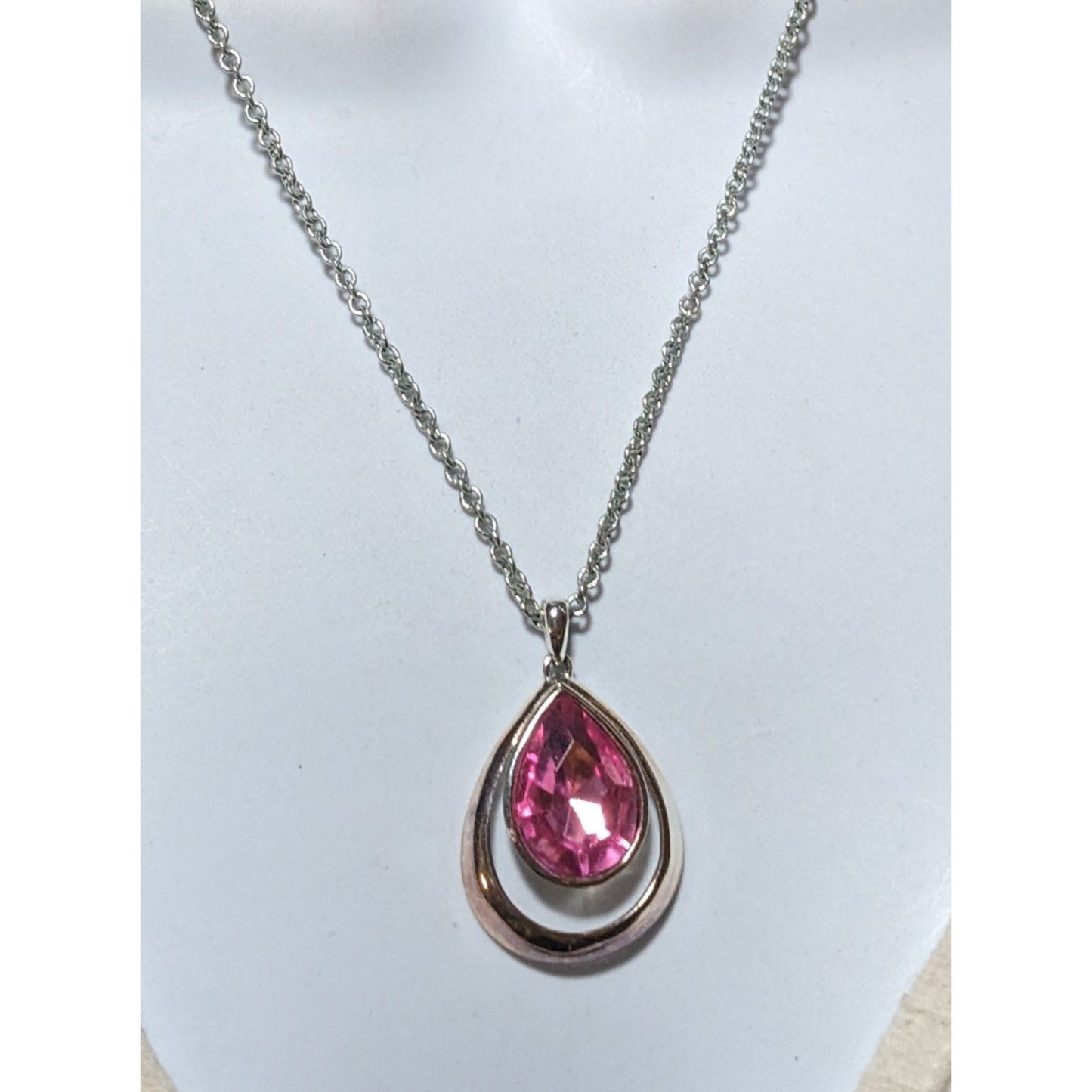 Coquette Pink Gemmed Teardrop Pendant Necklace