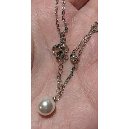 Minimalist Sterling Pearl Lariat Necklace