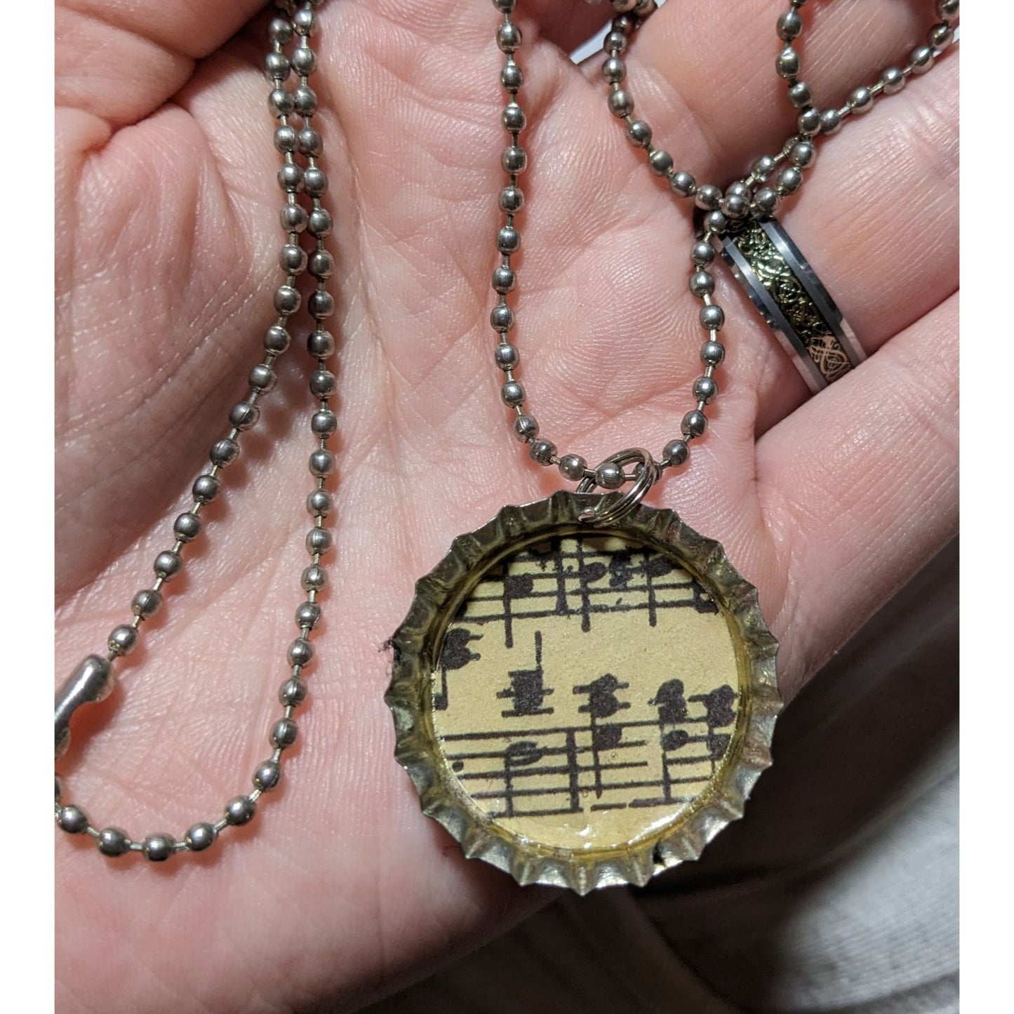 Handmade Sheet Music Bottlecap  Necklace