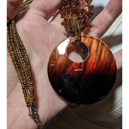 Mermaidcore Brown Beaded Shell Pendant Necklace