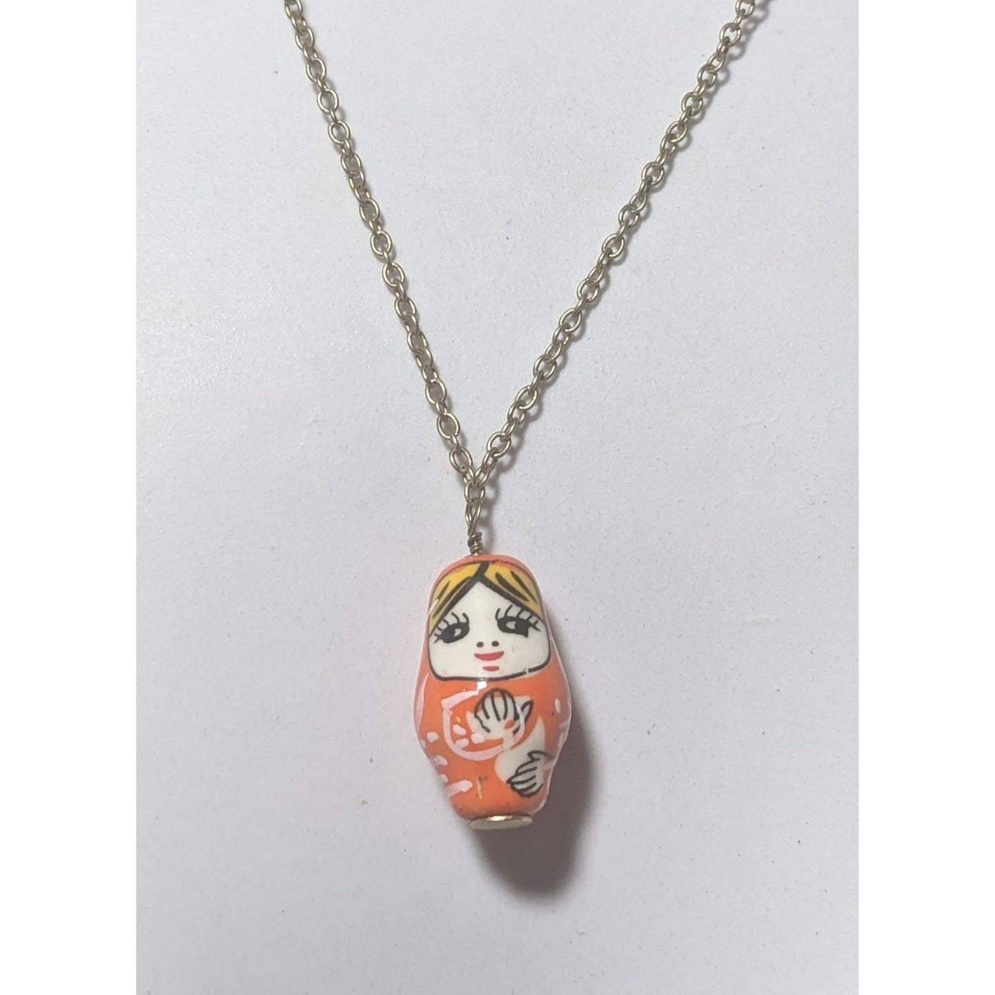 Retro Orange Russian Nesting Doll Necklace