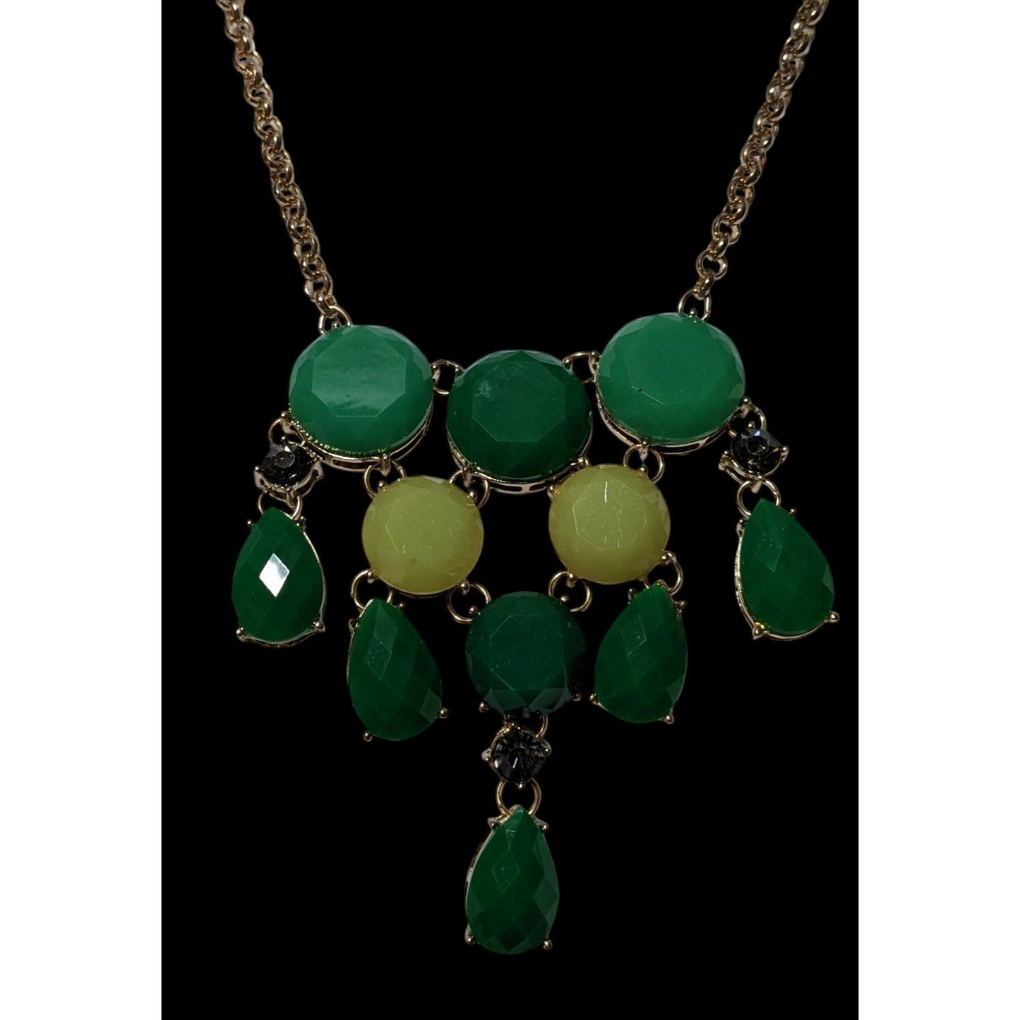 Y2K Glam Green Gemmed Fringe Statement Necklace