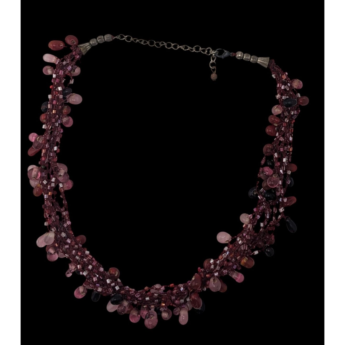 Vintage Handmade Red Beaded Fringe Necklace Multi Strand Glass Statement Necklace