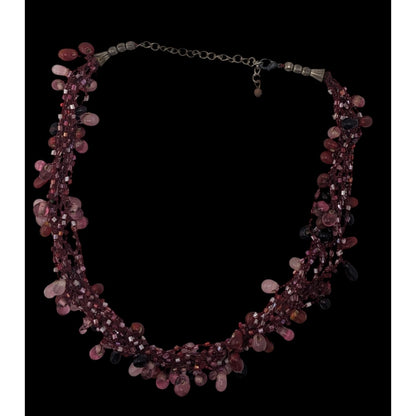 Vintage Handmade Red Beaded Fringe Necklace Multi Strand Glass Statement Necklace