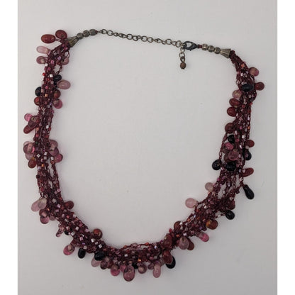 Vintage Handmade Red Beaded Fringe Necklace Multi Strand Glass Statement Necklace
