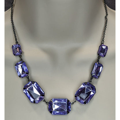 Vintage Goth Glam Y2K Avon Purple Faceted Glass Statement Necklace