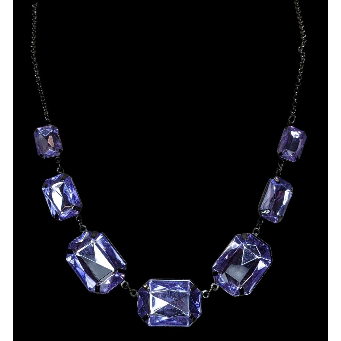 Vintage Goth Glam Y2K Avon Purple Faceted Glass Statement Necklace