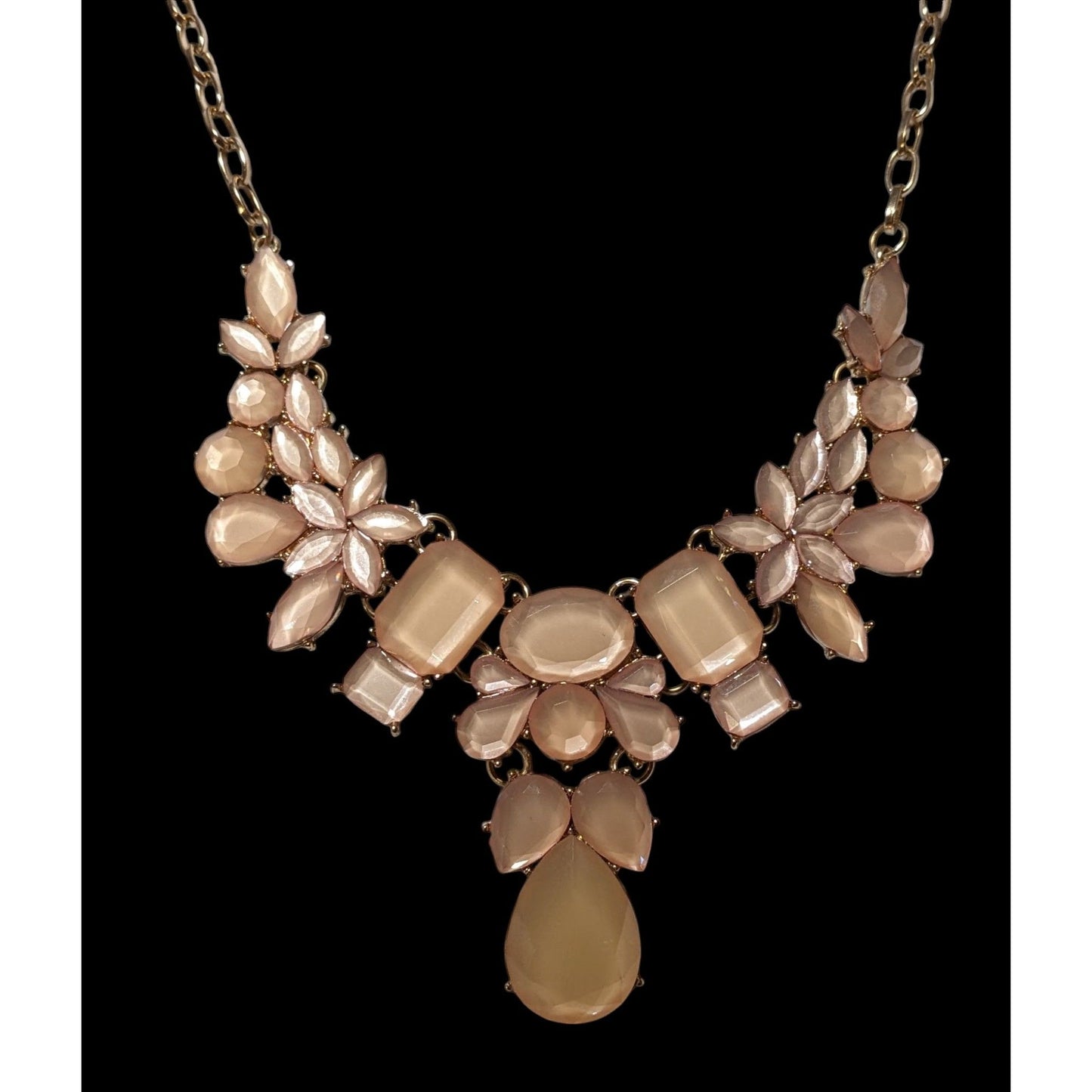 Peach Gemmed Charming Charlie Floral Statement Necklace