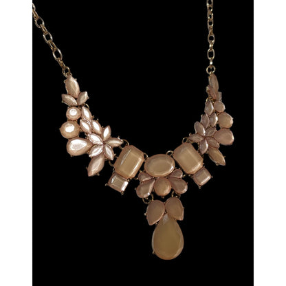 Peach Gemmed Charming Charlie Floral Statement Necklace