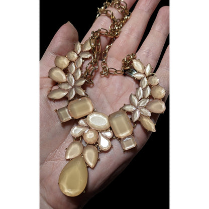 Peach Gemmed Charming Charlie Floral Statement Necklace