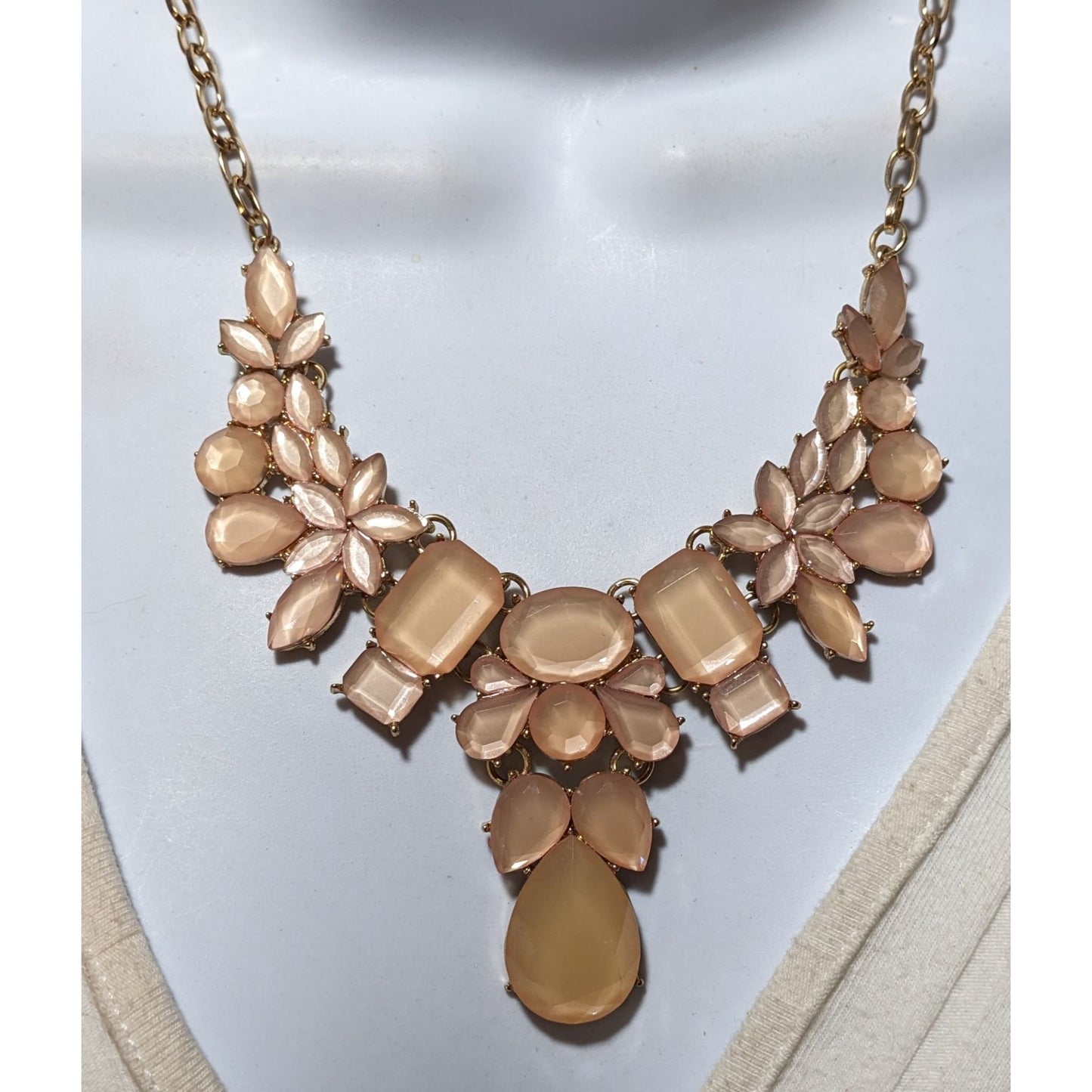 Peach Gemmed Charming Charlie Floral Statement Necklace