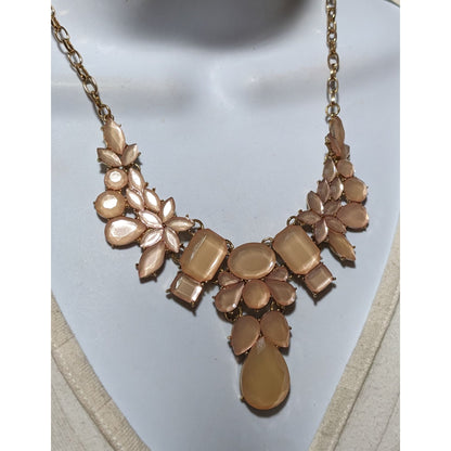 Peach Gemmed Charming Charlie Floral Statement Necklace