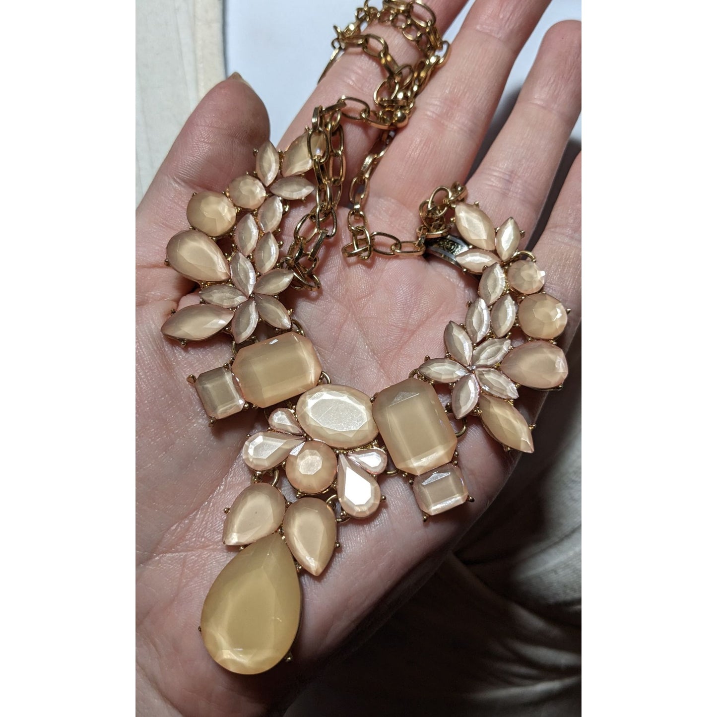 Peach Gemmed Charming Charlie Floral Statement Necklace