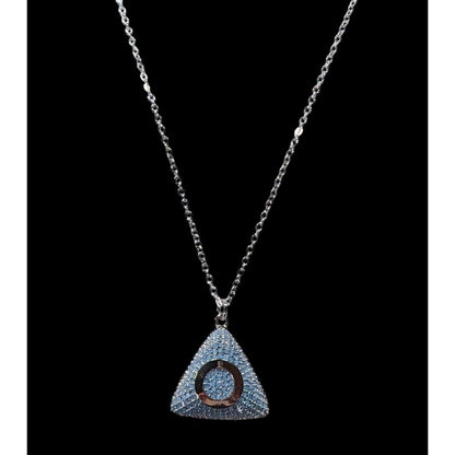 Blue And Silver Tone Pave Stone Triangle Pendant Necklace