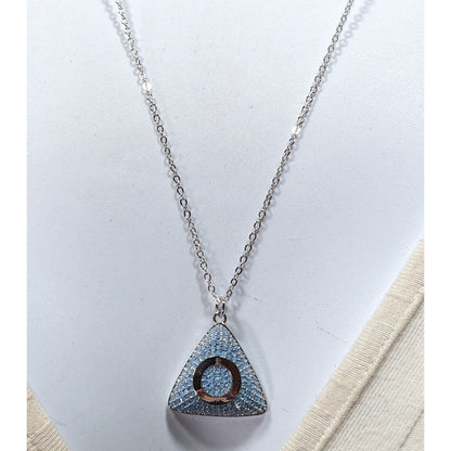 Blue And Silver Tone Pave Stone Triangle Pendant Necklace