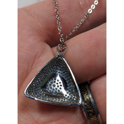 Blue And Silver Tone Pave Stone Triangle Pendant Necklace