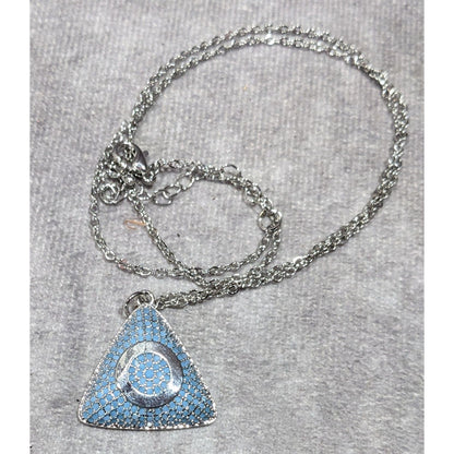 Blue And Silver Tone Pave Stone Triangle Pendant Necklace