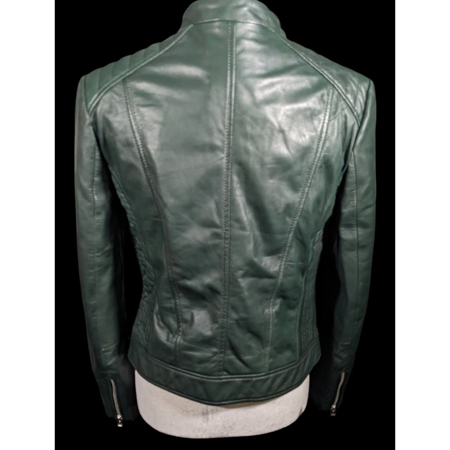 Corbani Green Quilted Shoulder Genuine Leather Moto Jacket Size Medium