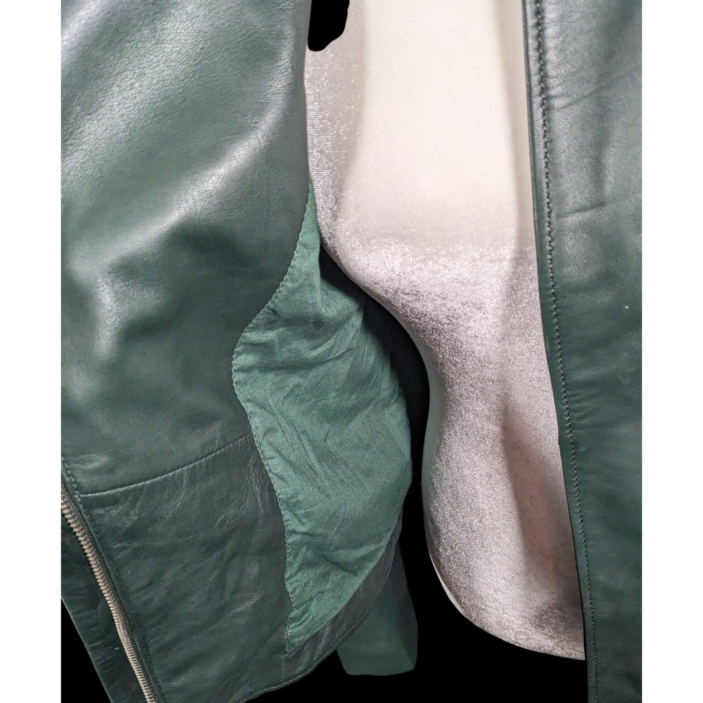 Corbani Green Quilted Shoulder Genuine Leather Moto Jacket Size Medium