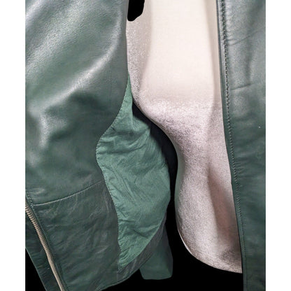 Corbani Green Quilted Shoulder Genuine Leather Moto Jacket Size Medium